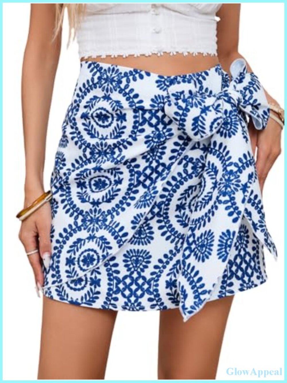 Boho Floral Wrap Mini Skirt High Waisted Knot Side